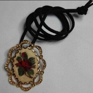 Vintage Petite Point Rose Pendant/ Necklace
